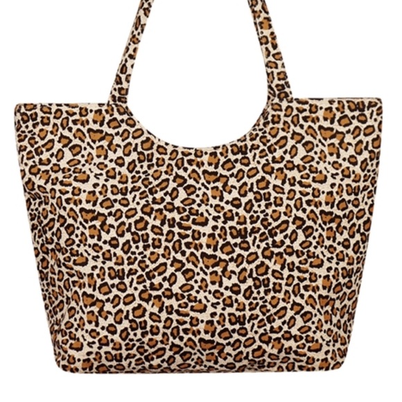 Black and Brown Canvas Leopard Print Tote Bag - Picture 1 of 14